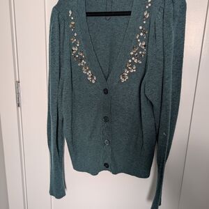Express Green Embellished Cardigan Sweater